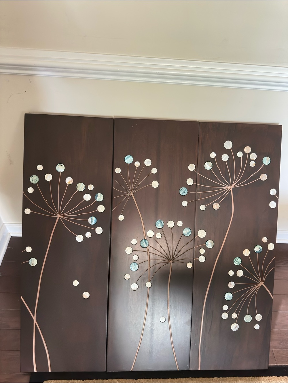 Modern 3 Panel Metal Floral Wall Art Brown Gold Mirrored Home Decor